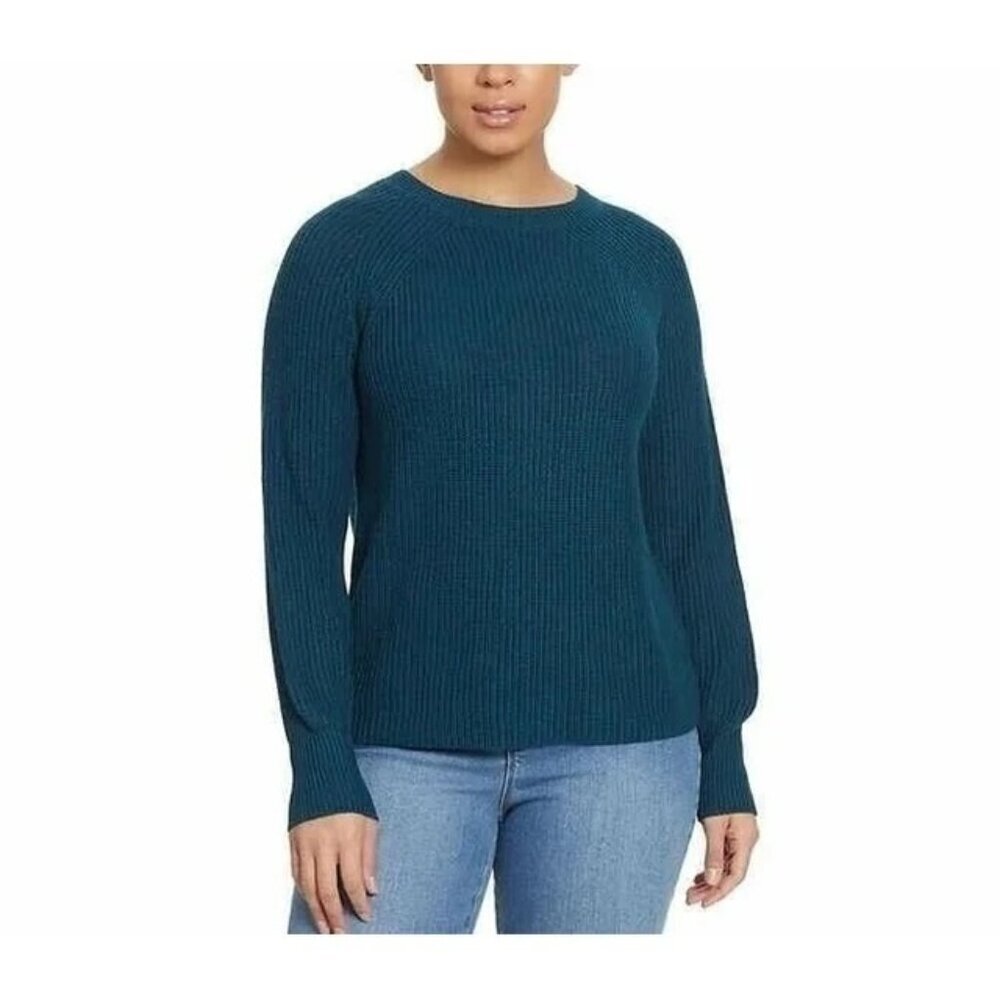 Jessica Simpson Womens Teal Long Sleeve Ribbed Knit Pullover Sweater Small